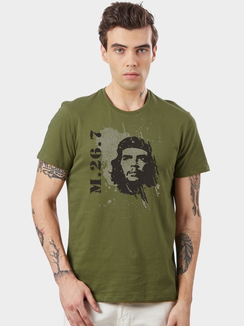 

Free Authority Men Olive Green Printed Round Neck T-shirt