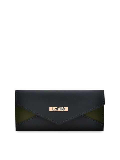 

LaFille Women Black & Olive Green Colourblocked Three Fold Wallet