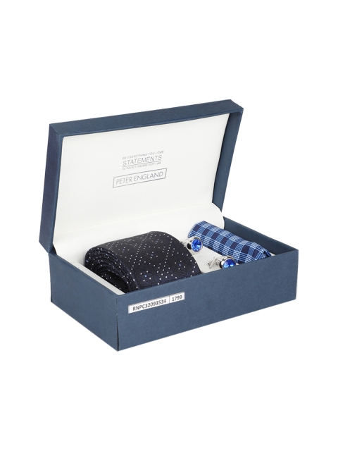 

Peter England Men Navy Blue & White Patterned Accessory Gift Set