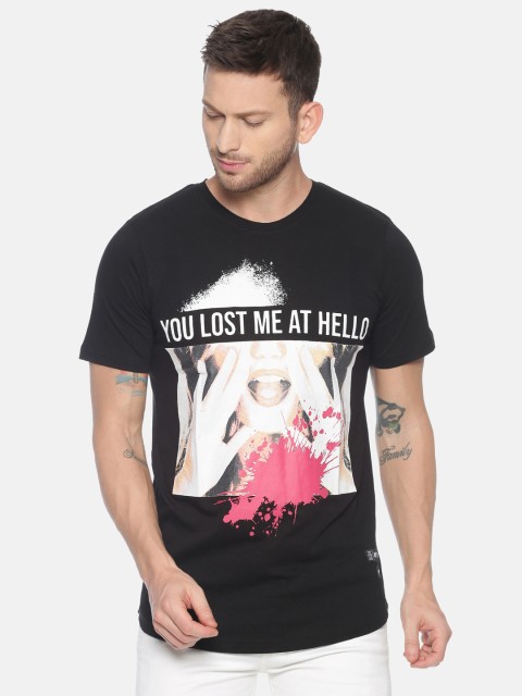 

KULTPRIT Men Black Printed Round Neck T-shirt