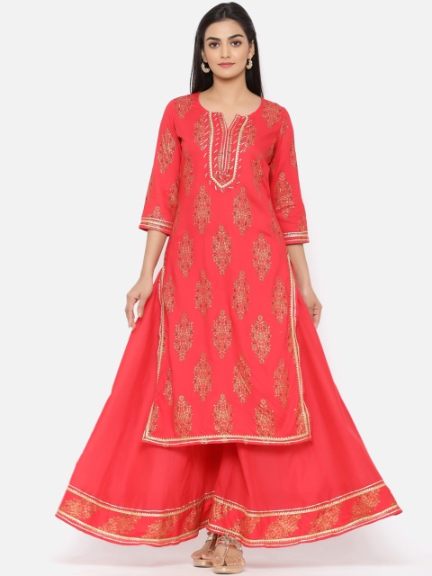 

Ishin Women Red Printed Kurta with Sharara