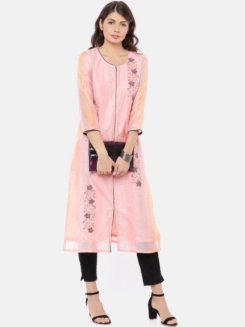 

GOLDSTROMS Women Pink Embroidered A-Line Kurta