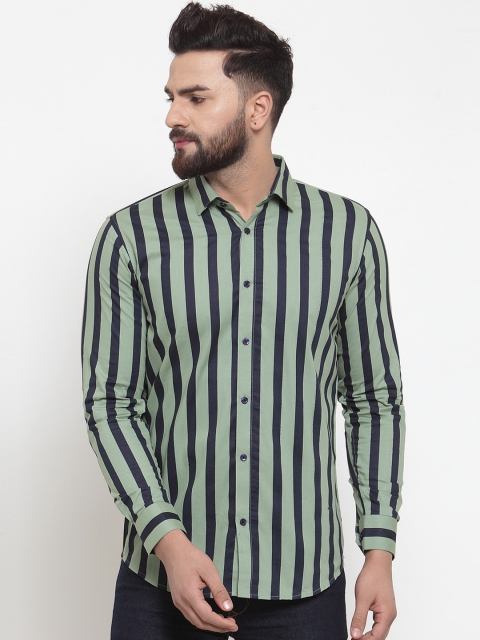 

JAINISH Men Green & Black Regular Fit Striped Casual Shirt
