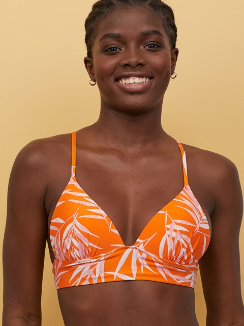

H&M Orange & White Printed Push-Up Triangle Bikini Top