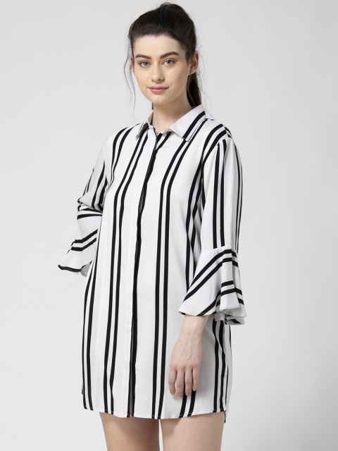 

ADORENITE Women Black & White Striped Sleep Shirt