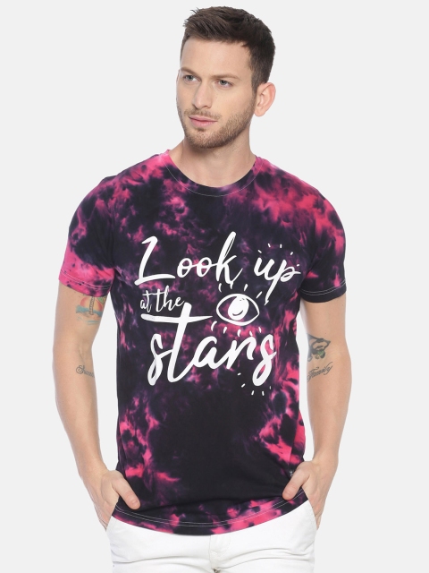 

KULTPRIT Men Black & Pink Printed Slim Round Neck T-shirt