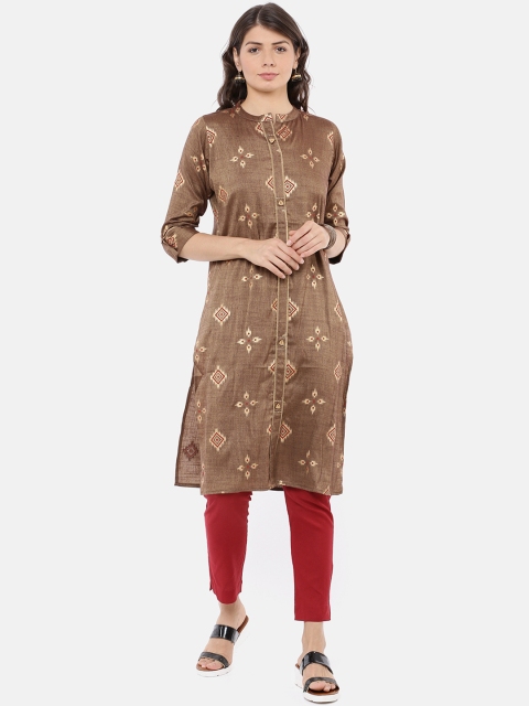 

GOLDSTROMS Women Brown & Red Printed Straight Kurti