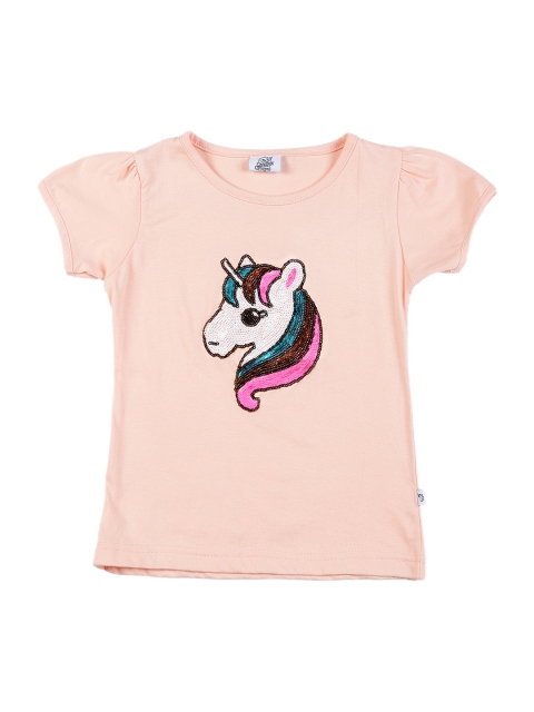 

The Sandbox Clothing Co. Girls Peach Embellished Round Neck T-shirt