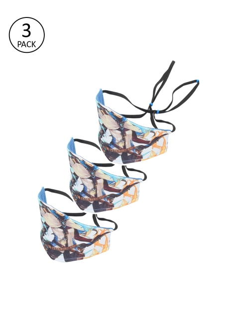 

FROGGY Unisex 3 Pcs Blue Printed 3-Ply Anti-Pollution Reusable Cloth Masks