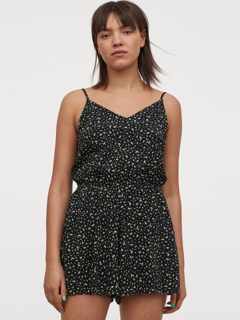 

H&M Women Black Printed V-neck Playsuit
