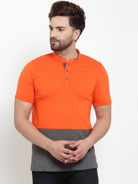 

Kalt Men Grey & Orange Colourblocked Polo Collar T-shirt