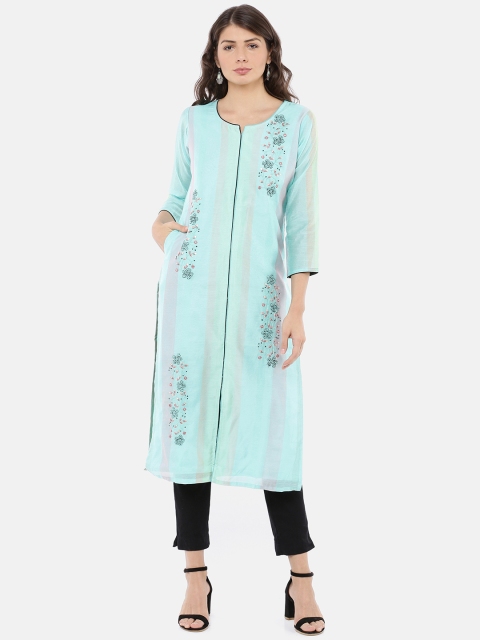 

GOLDSTROMS Women Blue & Black Printed Straight Kurta