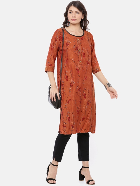 

GOLDSTROMS Women Rust Floral Print Straight Kurta