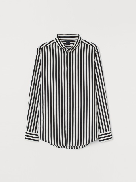 

H&M Men White & Black Striped Shirt Regular Fit