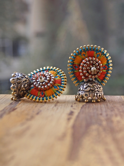 

Anetra Multicoloured Gold Plated Handcrafted Dome Shaped Jhumkas, Multi