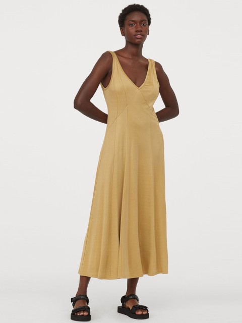 

H&M Gold-Toned Solid V-Neck Dress