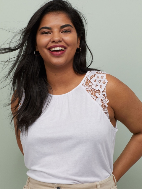 

H&M White Lace-detail jersey top