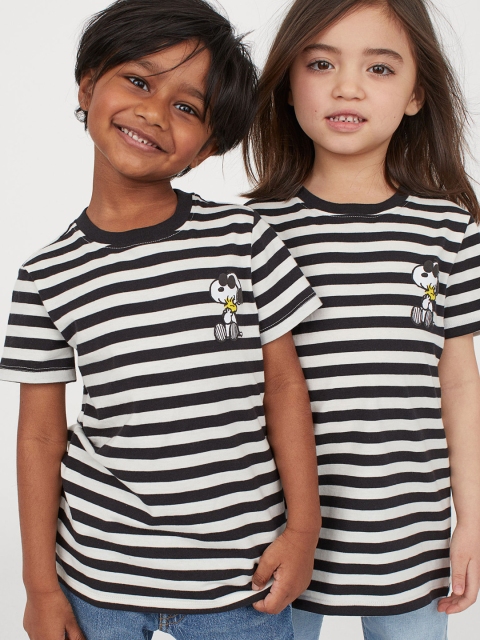 

H&M Unisex White & Black Striped T-shirt