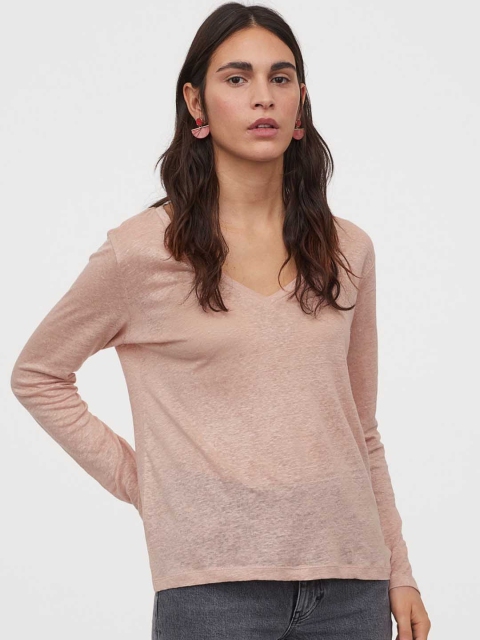 

H&M Women Pink Linen Jersey Top