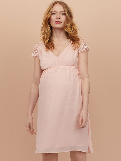 

H&M Women Pink Solid MAMA Lace-Yoke Dress