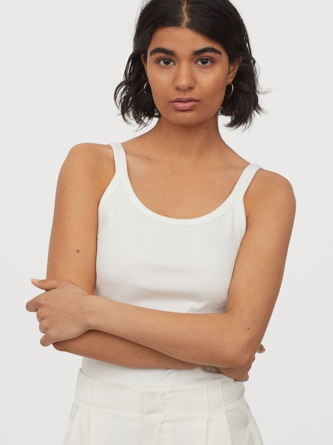 

H&M Women White Ribbed Jersey Strappy Top