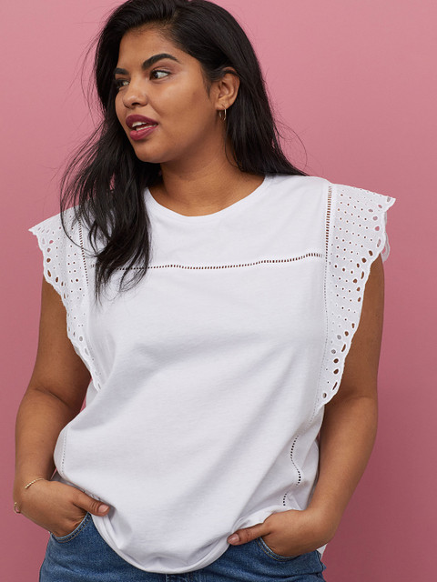 

H&M+ Women White Embroidery-Detail Top