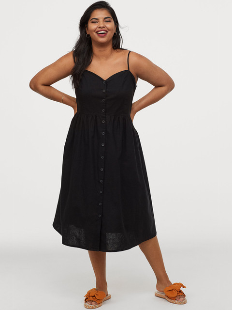 

H&M Plus Women Black Linen-Blend Dress