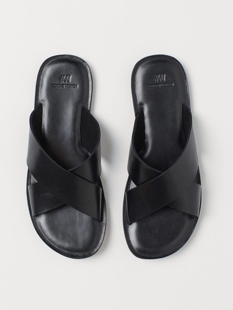 

H&M Men Black Leather Slides