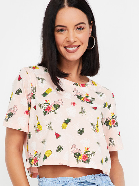 

Ginger by Lifestyle Women Pink & Green Printed Crop Top