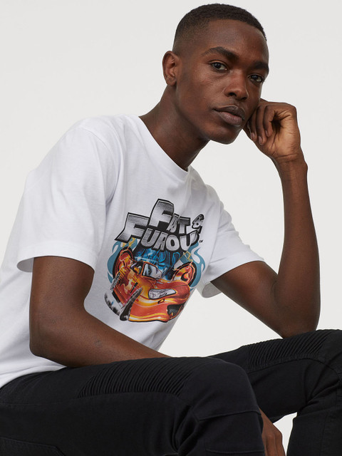 

H&M Men White Printed T-shirt