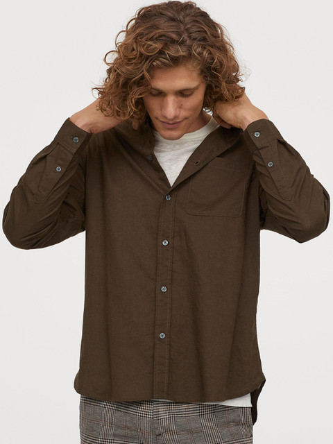 

H&M Men Green Solid Grandad Shirt Regular Fit