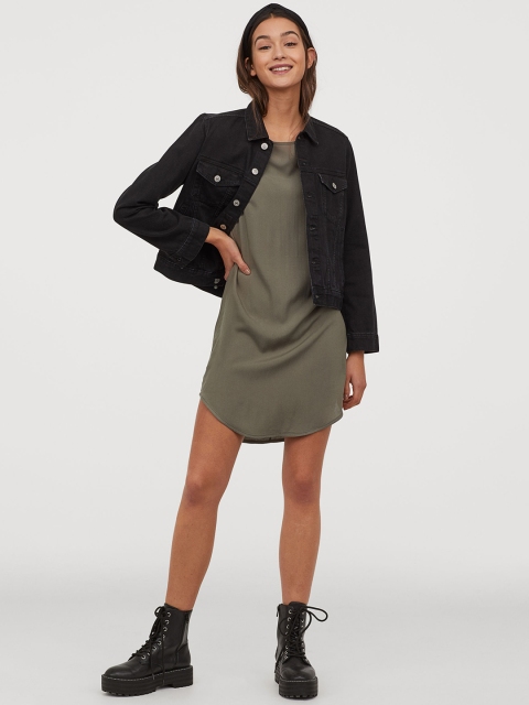 

H&M Women Olive Green Solid T-shirt Dress