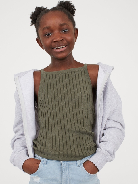 

H&M Girls Green Rib-Knit Top