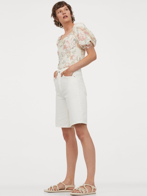 

H&M Women Cream-Coloured Linen-Blend Top