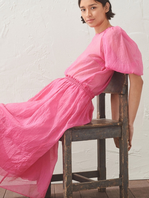 

H&M Women Pink Solid Puff-Sleeved Blouse