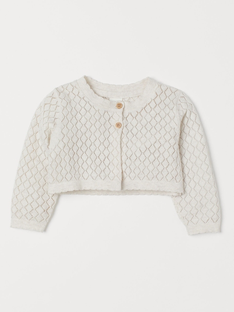 

H&M Girls Off-White Woven-Design Pointelle Bolero