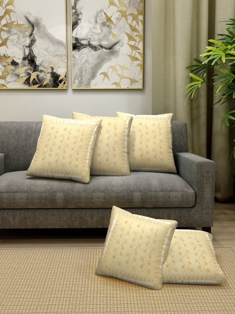 

HOSTA HOMES Cream-Coloured & Yellow Set of 5 Embroidered Square Cushion Covers