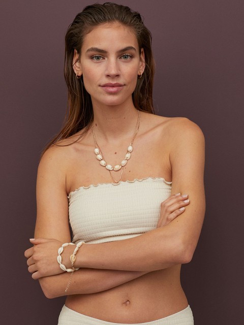 

H&M Women Off-White Glittery Bandeau Bikini Top