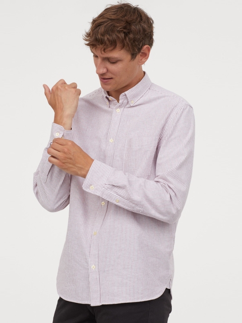 

H&M Men Red & Grey Striped Cotton Shirt Regular Fit