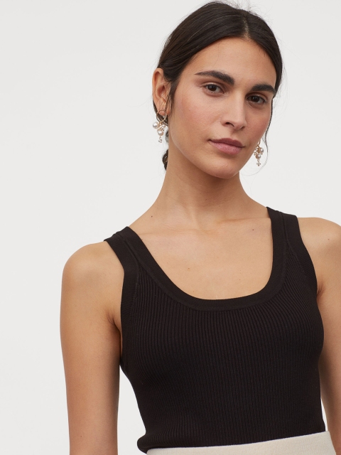 

H&M Women Solid Ribbed Vest Top, Black