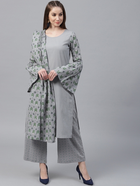 

AKS Women Grey & Green Solid Kurta with Palazzos & Dupatta