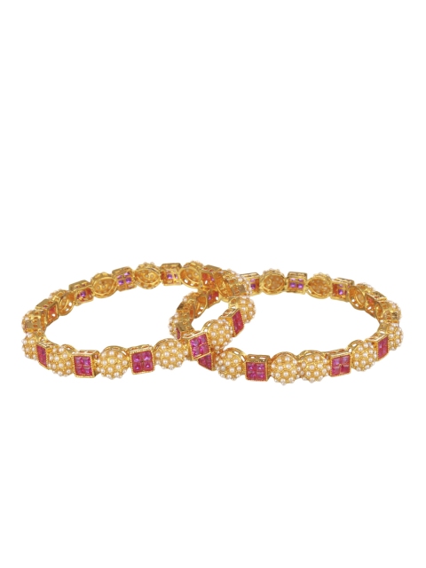 

Adwitiya Collection Set of 2 24K Gold-Plated & Pink Stone-Studded Designer Bangles