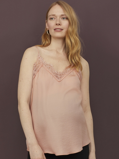 

H&M Pink MAMA Lace-Trimmed Satin Top