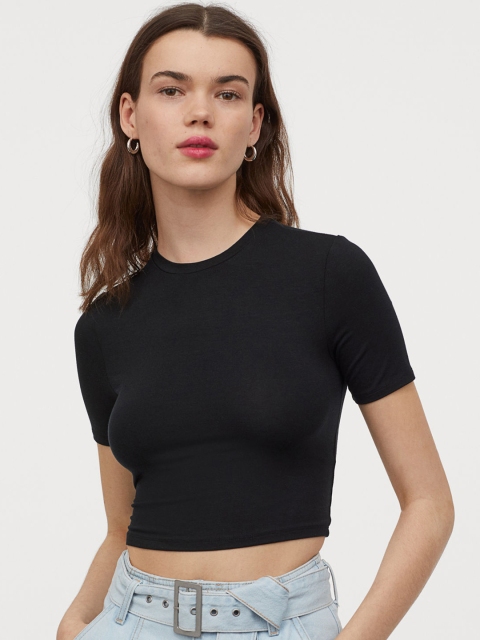 

H&M Women Black Open-backed jersey top