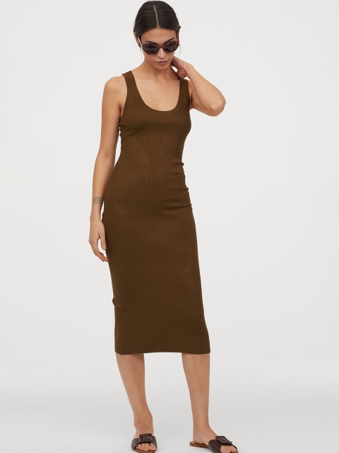 H&M Olive Brown Ribbed Dress