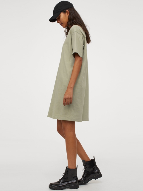 

H&M Women Olive Green Solid T-shirt Dress