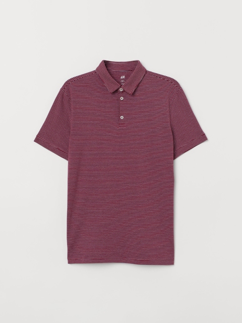 

H&M Men Maroon & White Striped Polo Shirt Slim Fit