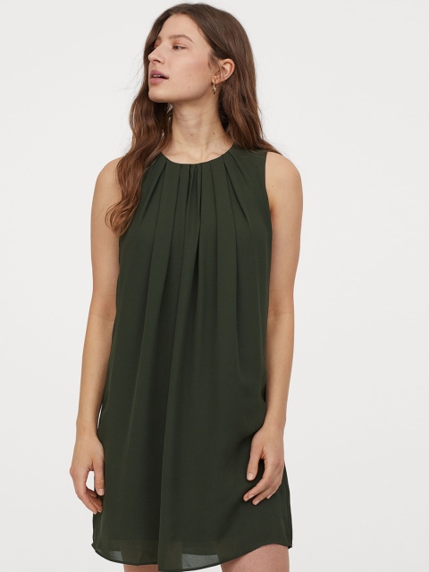 

H&M Women Green Solid A-line Dress