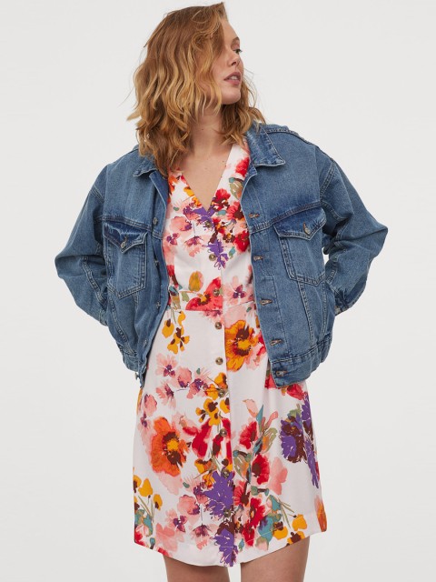 

H&M Women White Printed Puff-sleeved Dress