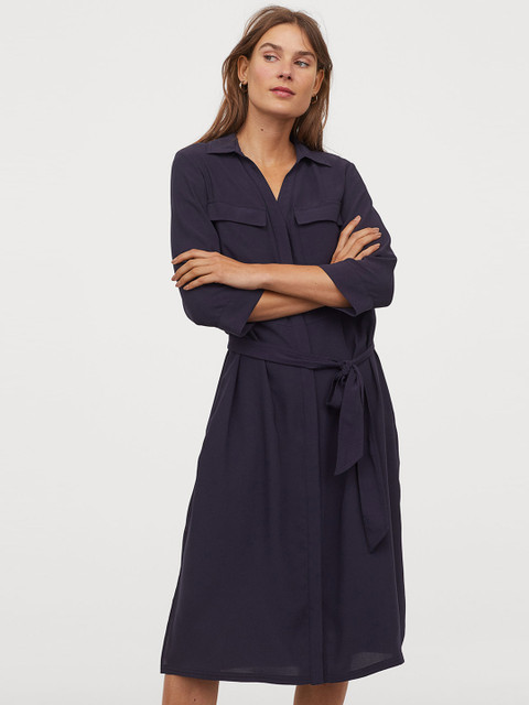 

H&M Women Navy Blue Solid Shirt Dress
